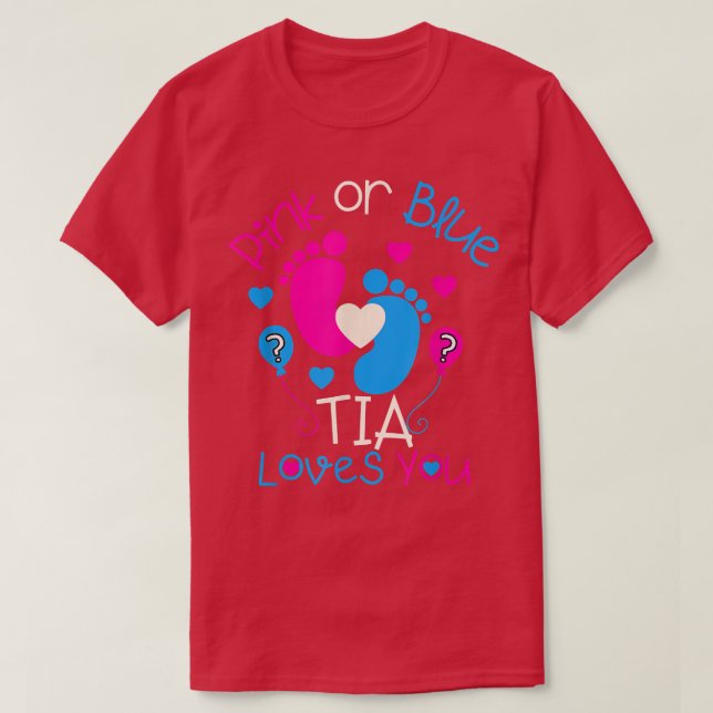 Camiseta Tia Rosa Ou Azul Te Ama Sexo De Bebê Gif (Frente do Design)