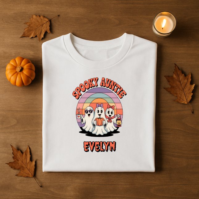 Camiseta Tia Spooky Retro fantasma das Mães do Halloween (Criador carregado)