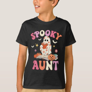 Camiseta Tia Spooky Retro Groovy Floral Ghost Halloween Co