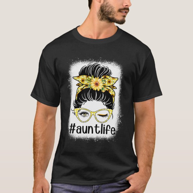 Camiseta Tia Sunflower Life Messaging Bun Torna Mamãe da (Frente)