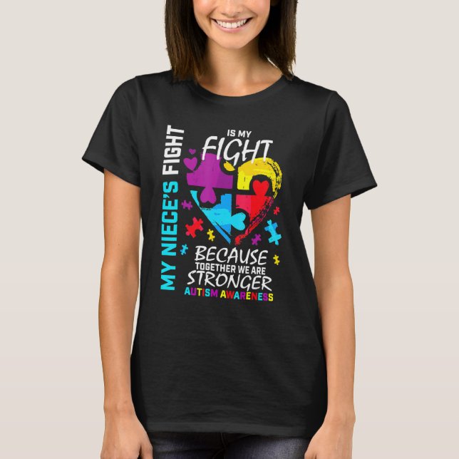 Camiseta Tia Tio Quebra-cabeça Heart Fighter Niece Autismo (Frente)