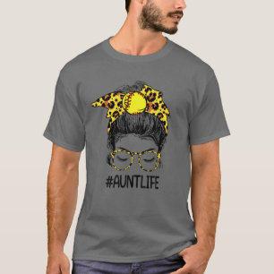 Camiseta Tia Vida Mensageira Bun Leopardo Mama de Beisebol
