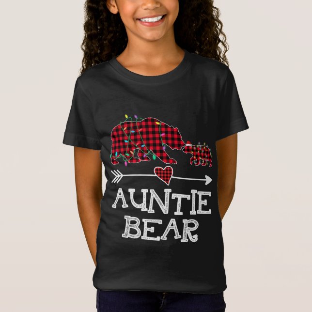 Camiseta Tia Xadrez Vermelha Urso Buffalo Família Mamãe Paj (Frente)