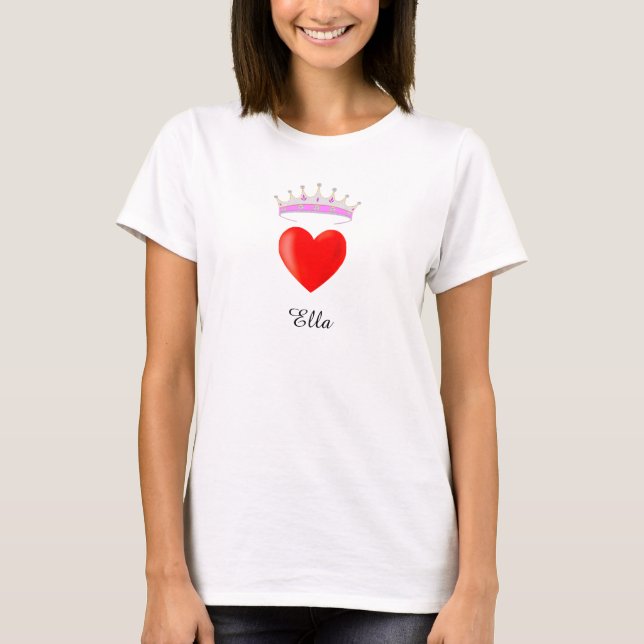 Camiseta Tiara de Princesa & Caligrafia de Nome (Frente)