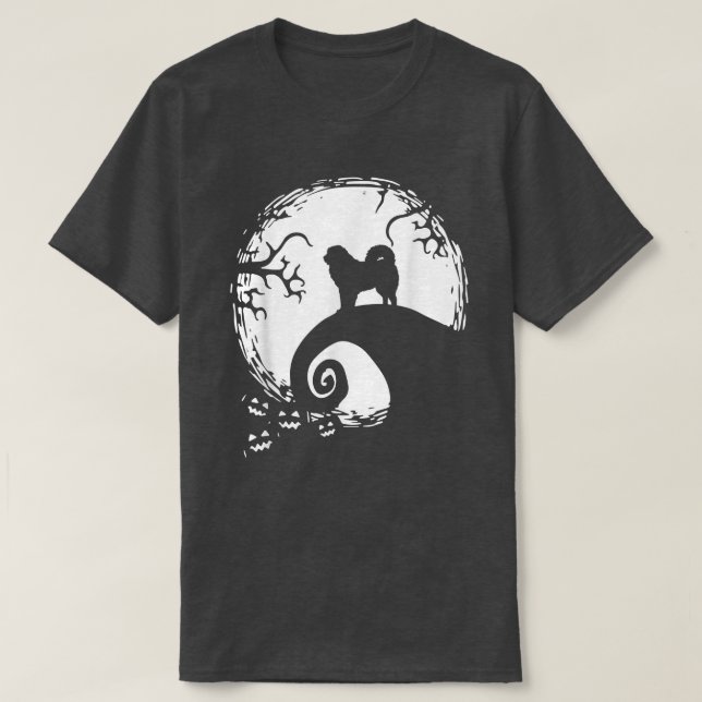 Camiseta Tibetano Mastiff E Lua Halloween (Frente do Design)