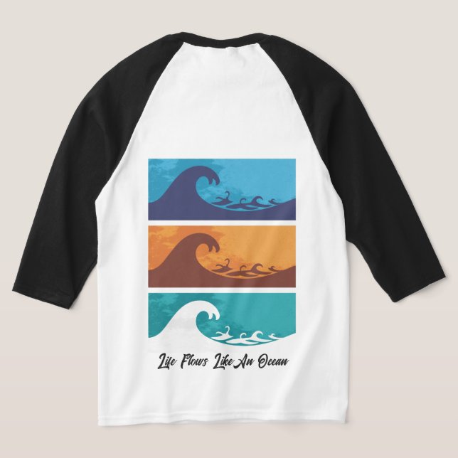 Camiseta Tides of Life: Go With The Flow, Ride The Waves (Postura das costas)