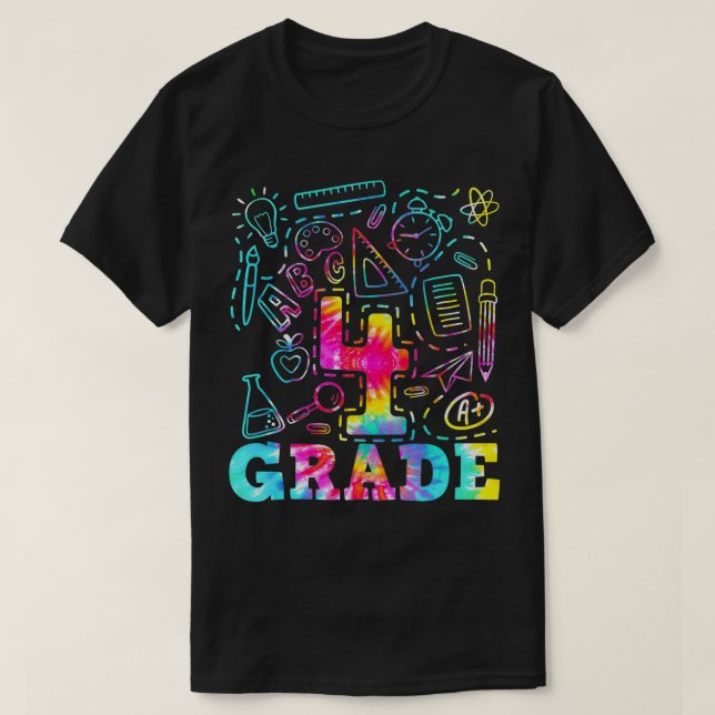 Camiseta Tie Dye 4th Grade Typography Team Fourth Grade Tea (Frente do Design)