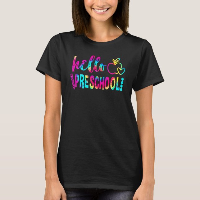 Camiseta Tie Dye Alô Preschocolina De Volta À Professora St (Frente)