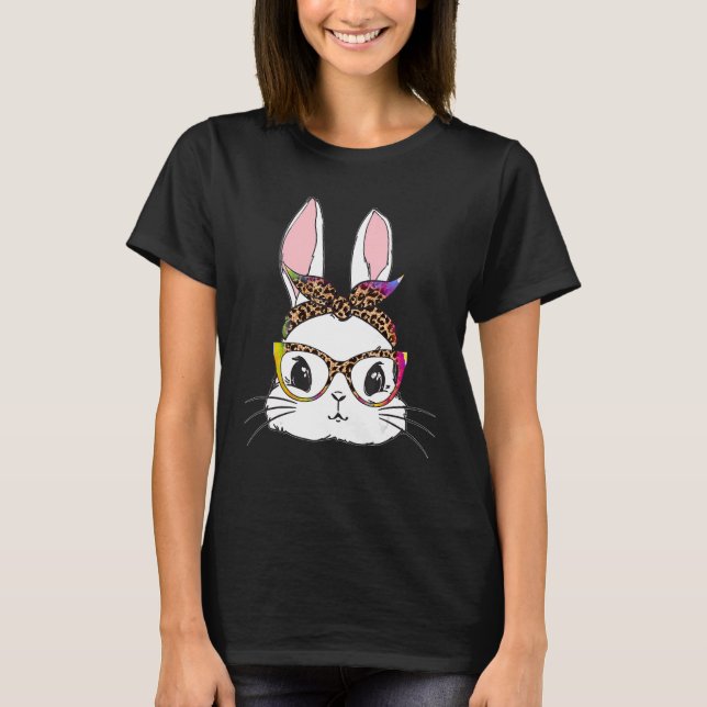 Camiseta Tie Dye Bunny Face Leopardo Óculos Headband Happy (Frente)