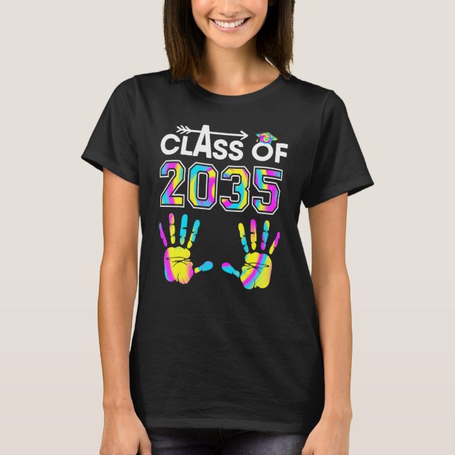 Camiseta Tie Dye Class Of 2035 Kindergarten Handprint Grow  (Frente)