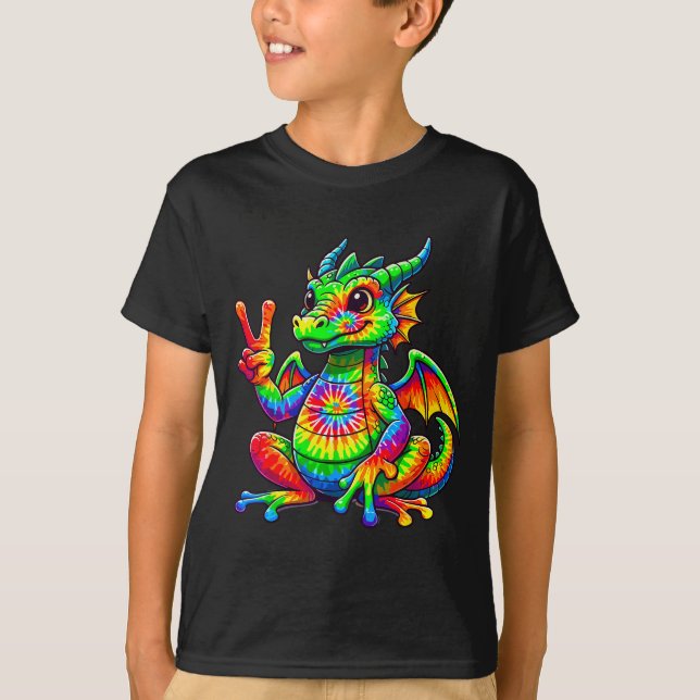 Camiseta Tie-dye Dragon Peace Sign Hipe  (Frente)