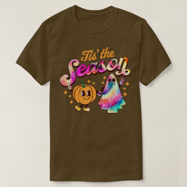 Camiseta Tie Dye É A Época Pumpkin E Ghost Hallowee (Frente do Design)