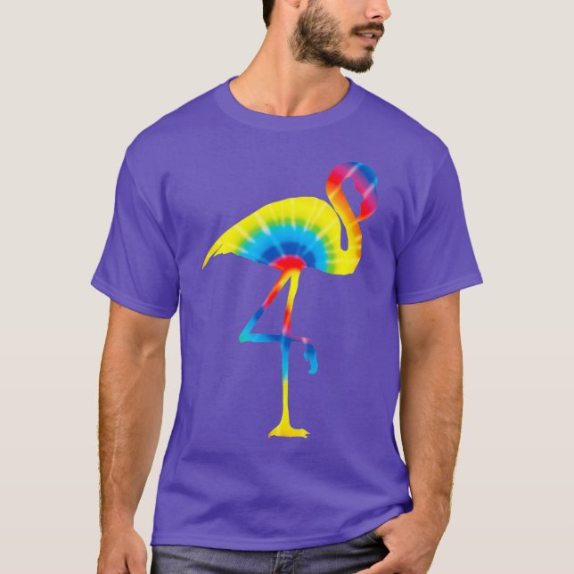 Camiseta Tie Dye Flamingo Rainbow Print Bird Animal Peace (Frente)