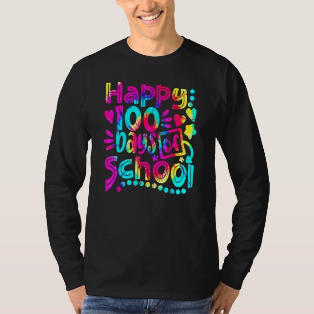 Camiseta Tie Dye Happy 100th Day Of School Teacher Student  (Frente)