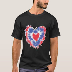 Camiseta Tie Dye Heart Usa Flag Colors Blue Red And White 4
