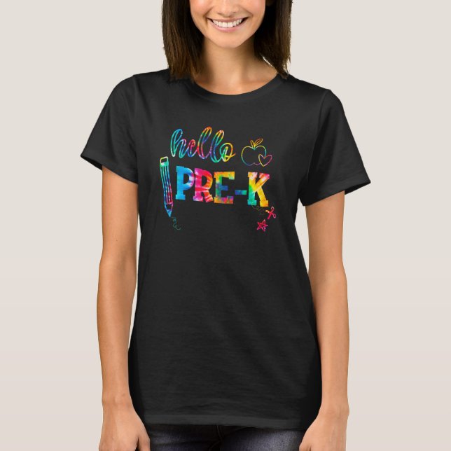 Camiseta Tie Dye Hello Pré K Primeiro Dia Da Professora Co (Frente)