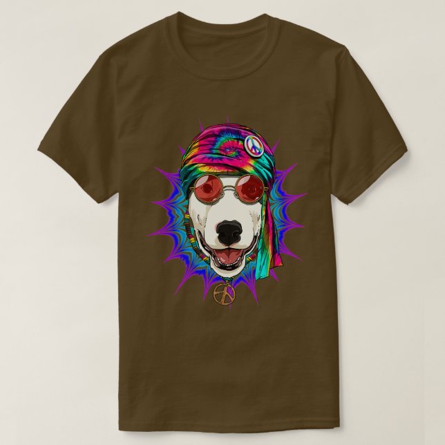 Camiseta Tie Dye Hippie Bull Terrier Hippiness Peace Love D (Frente do Design)