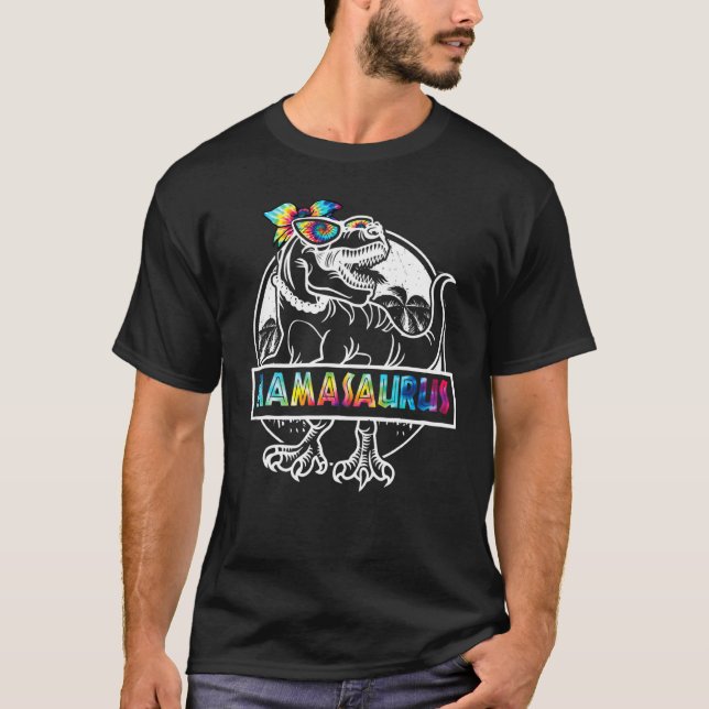 Camiseta Tie Dye Mamasaurus Dinosaur T Rex Mama Mamãe Mothe (Frente)
