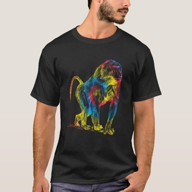 Camiseta Tie Dye Mandrill Rainbow Impressão Monkey Hippie P (Frente)