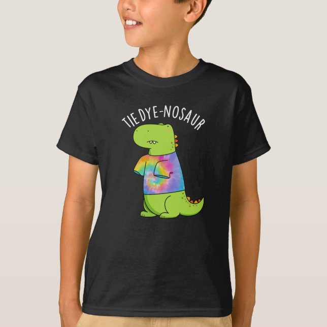 Camiseta Tie-dye-nosaur Funny Dinossaur Pun Dark BG (Frente)