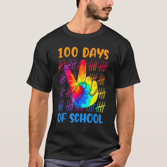 Camiseta Tie dye peace hand sign 100 days of school 100th d (Frente)