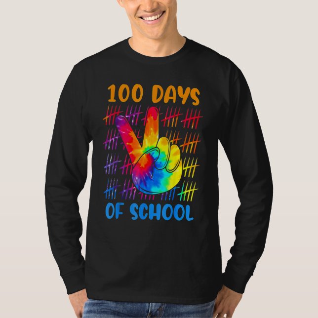 Camiseta Tie dye peace hand sign 100 days of school 100th d (Frente)