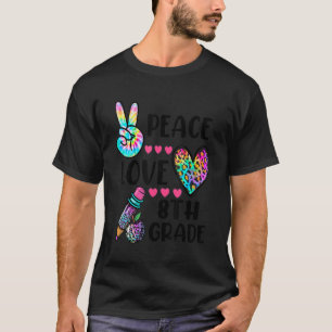 Camiseta Tie Dye Peace Love 8th Grade Back To School Leopar