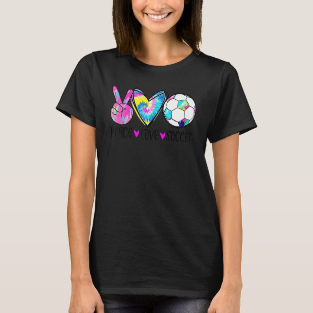 Camiseta Tie Dye Peace Love Soccer Cute Design Heart Ball (Frente)