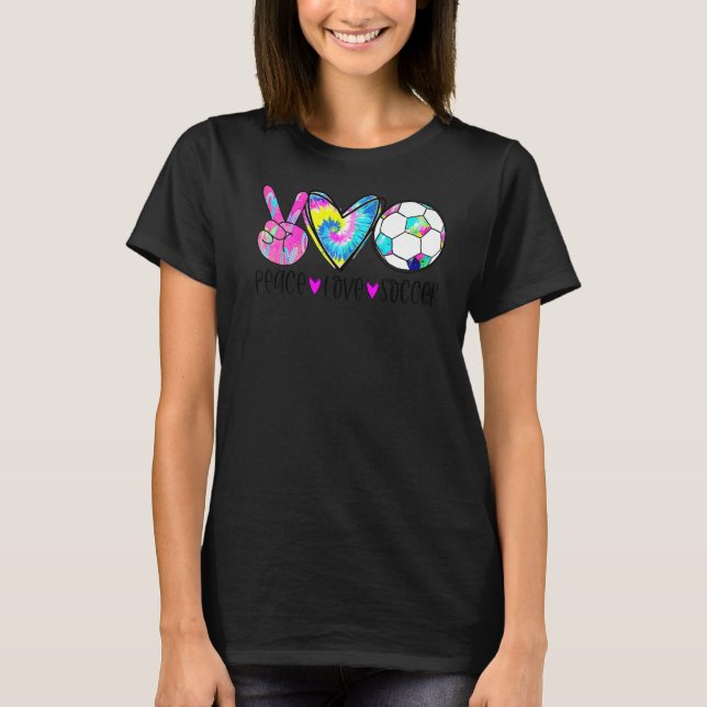 Camiseta Tie Dye Peace Love Soccer Cute Design Heart Ball P (Frente)