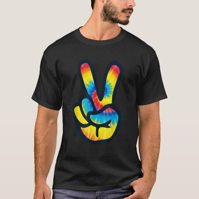 Camiseta Tie Dye Peace Sign Hand V Symbol 60s 70s 80s Tee T (Frente)