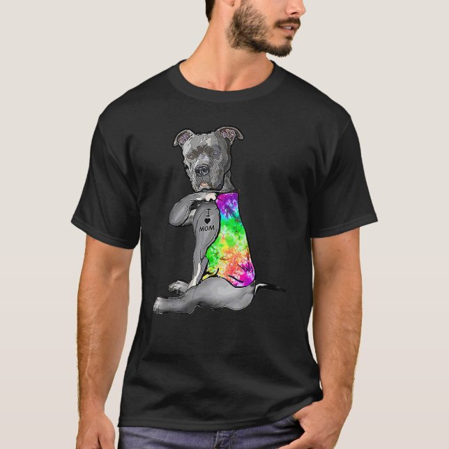 Camiseta Tie Dye Pitbull Eu amo mamãe Pitbull Tattoo Mãe (Frente)