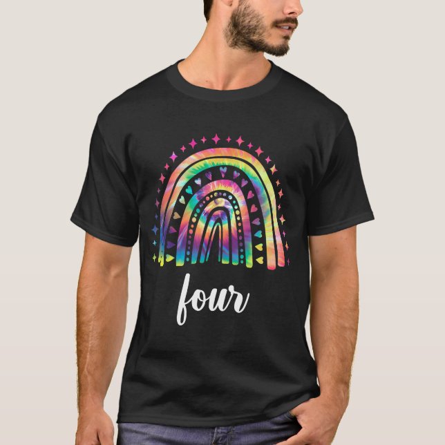 Camiseta Tie Dye Rainbow, 4 Anos, Quarto Dia 4, Quarto Aniv (Frente)