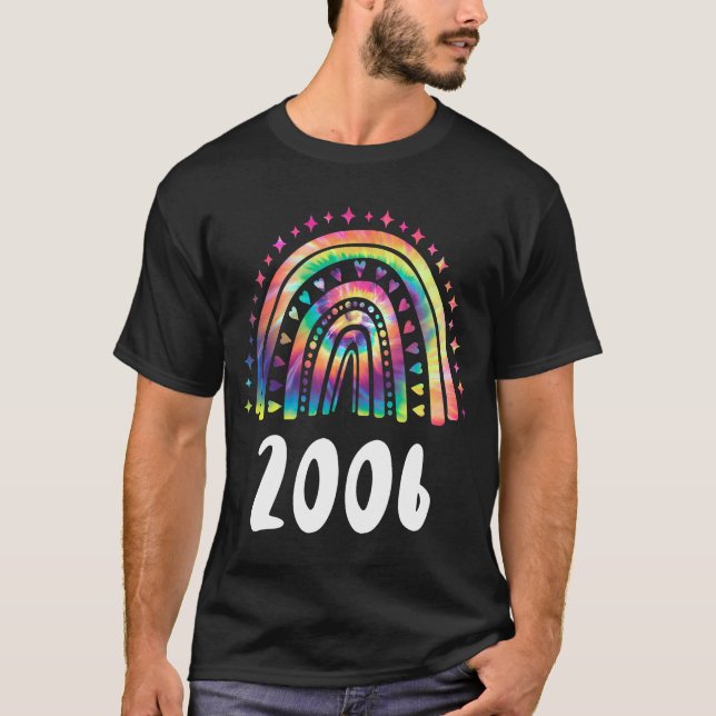 Camiseta Tie Dye Rainbow Year Of Birth 2006 Birthday (Frente)