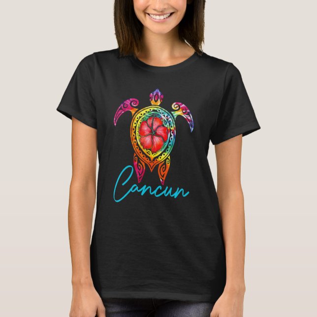 Camiseta Tie Dye Sea Turtle Cancun  For Family Vacation (Frente)