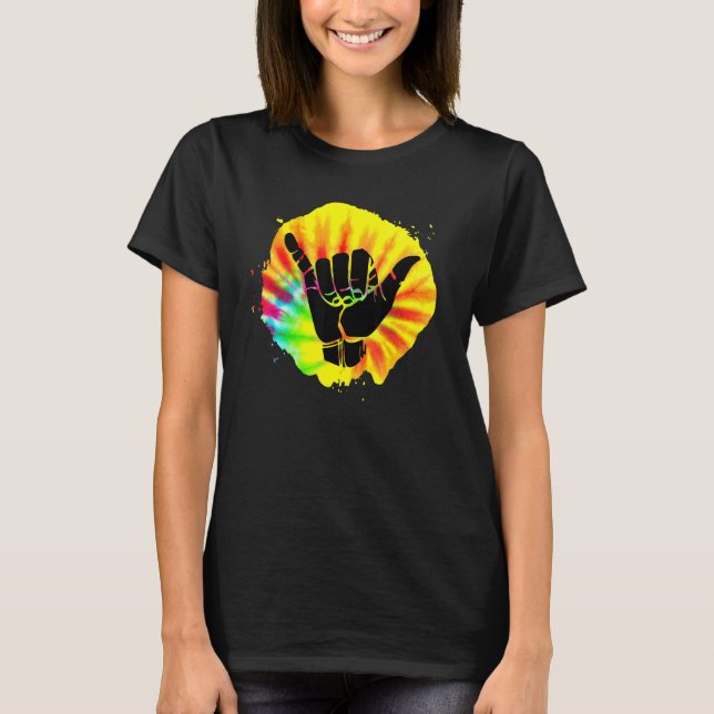 Camiseta Tie-Dye Shaka Mão Perda Cor Do Arco-Íris Dica (Frente)
