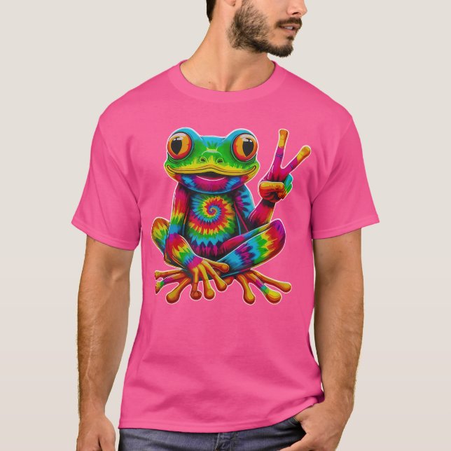 Camiseta Tie Dye Sinal de Paz de Sapo Hippie Sapo de Natal (Frente)