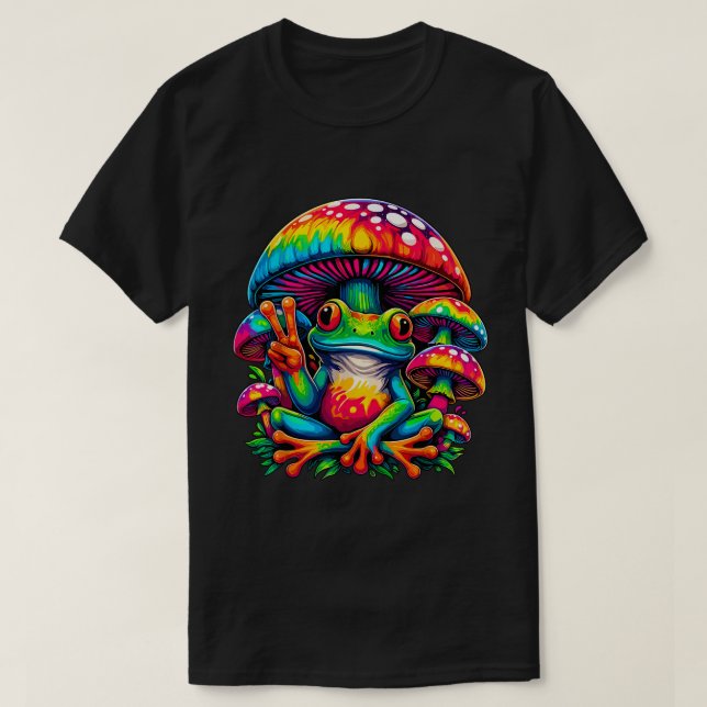 Camiseta Tie-Dye Sinal de Paz Mushroom Hippie (Frente do Design)