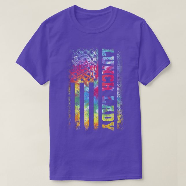Camiseta Tie Dye US Flag Lunch Lady Back To School (Frente do Design)