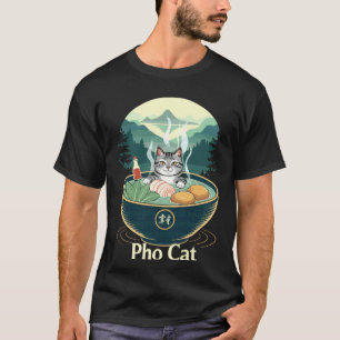 Camiseta Tigela de Macarrão Pho Cat Foodie Cozinha Asiática