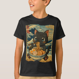 Camiseta Tigela de macarrão ramen de gato preto kawaii engr