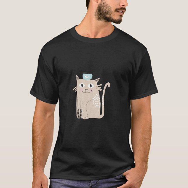 Camiseta Tigela de peixe e gato (Frente)