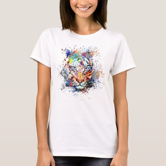 Camiseta Tiger Abstrato art Painting (Frente)