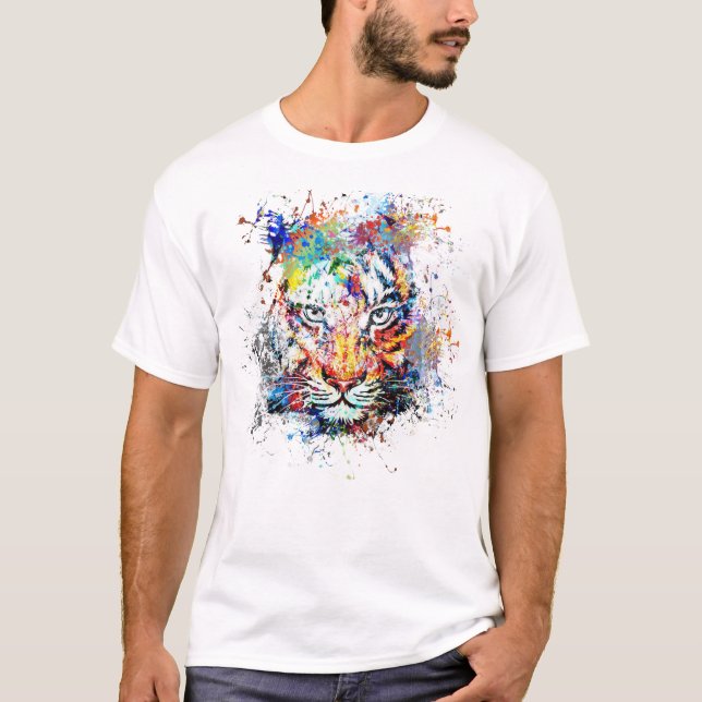 Camiseta Tiger Abstrato art Painting (Frente)