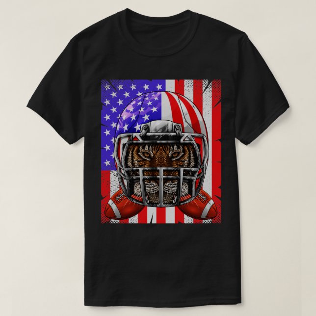 Camiseta Tiger American Football USA Flag Merica Animal Foo (Frente do Design)