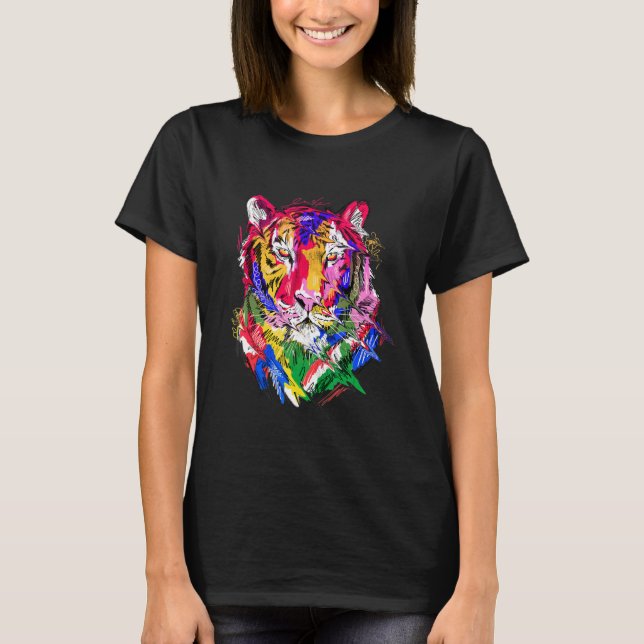 Camiseta Tiger animal motif, colourful animal print art (Frente)