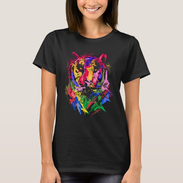 Camiseta Tiger Art Animal Lovers Colourful (Frente)