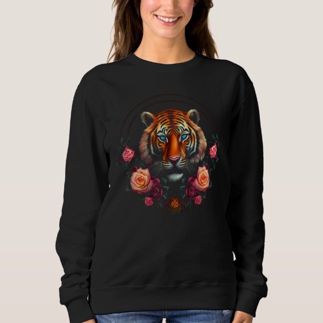 Camiseta Tiger Artwork Flowers - Blue Eyes - Animal Art Tig (Frente)