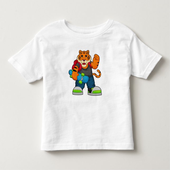 Camiseta Tiger as Skater with Skateboard (Frente)