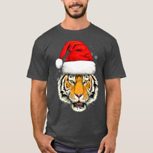 Camiseta Tiger Christmas Santa Hat Xmas dá presentes para g