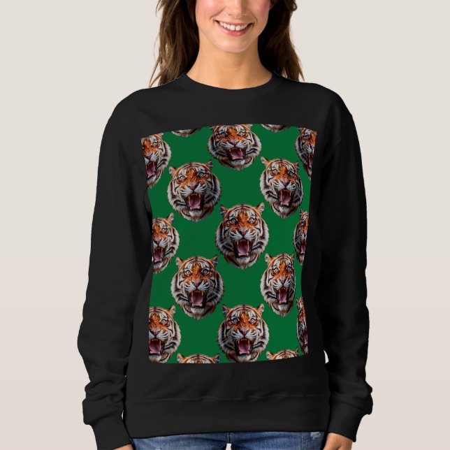 Camiseta Tiger Head Pattern Design Green  (Frente)